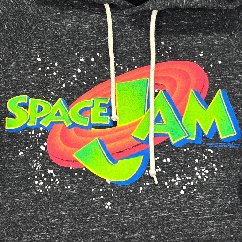 Space Jam‎ Movie Graphic Hoodie Charcoal Gray Raglan Soft Sweatshirt Mens Small